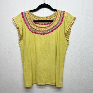 Womens Bohemian Embroidered Cottagecore Festival Colorful Gardencore Top Small
